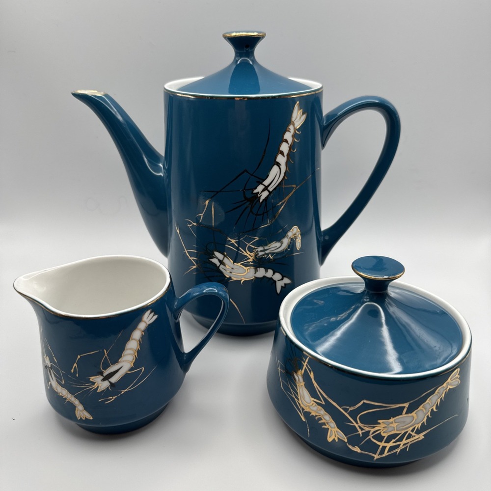 Mid Century Modern Tea Coffee Set‎ Teapot Creamer Sugar Japan Nautical Vtg MCM